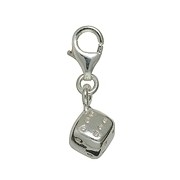 Anhänger Würfel in echt Sterling-Silber 925, Charm mit Karabiner, hochwertiger Ketten- oder Bettelarmband-Ein-/Anhänger