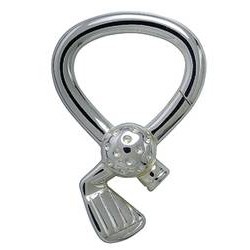Schlüsselring-Karabiner Golfschläger mit Ball und Schnappverschluss, Schlüsselmechanik in Silber 925/000 für Anhänger.