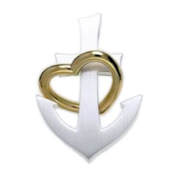 Anhänger Anker mit losem Herz in echt Sterling-Silber 925 zweifarbig, Ketten- oder Schlüssel-Anhänger