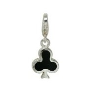 Anhänger Spielkarte Kreuz in echt Sterling-Silber 925 emailliert, Charm, hochwertiger Ketten- oder Bettelarmband-Ein-/Anhänger