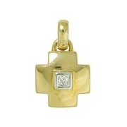 Anhänger Kreuz in echt Gelbgold 750 mit Brillant, Charm, Ketten- oder Bettelarmband-Anhänger