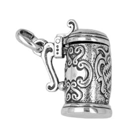 Anhänger Bierkrug in echt Sterling-Silber 925 oder Gold, Charm, Ketten- oder Bettelarmband-Anhänger