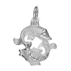 Anhänger Fische, Sternzeichen, Tierkreiszeichen in echt Sterling-Silber 925 oder Gold, Charm, Ketten- oder Bettelarmband-Anhänger