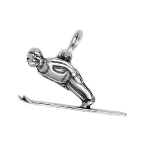 Anhänger Skispringer in echt Sterling-Silber 925 oder Gold, Charm, Ketten- oder Bettelarmband-Anhänger