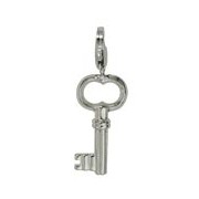 Anhänger Schlüssel in echt Sterling-Silber 925, Charm mit Karabiner, hochwertiger Ketten- oder Bettelarmband-Ein-/Anhänger