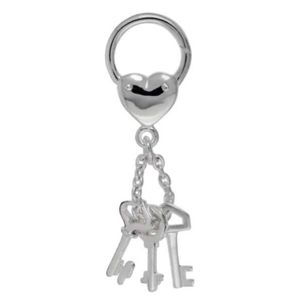 Herzkarabiner mit 3 Anhänger Schlüssel und Kette in echt Sterling-Silber 925