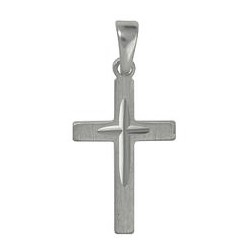 Anhänger Kreuz in echt Sterling-Silber 925 seitenmatt diamantiert, Charm, Ketten- oder Bettelarmband-Anhänger