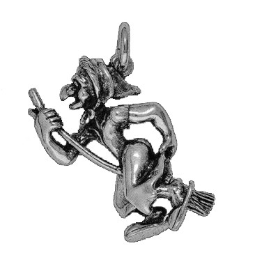 Anhänger Hexe auf Besen in echt Sterling-Silber 925 oder Gold, Ketten- oder Schlüssel-Anhänger