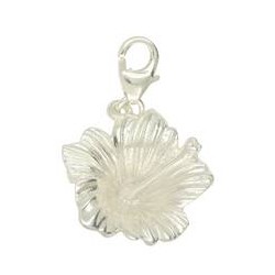 Anhänger Hibiskus, Hibiscus in echt Sterling-Silber 925, Charm mit Karabiner, hochwertiger Ketten- oder Bettelarmband-Ein-/Anhänger