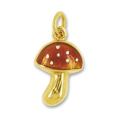 Anhänger Fliegenpilz in echt Gold emailliert, Charm, Ketten- oder Bettelarmband-Anhänger