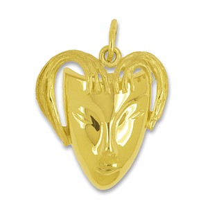 Anhänger venezianische Maske in Gelbgold 585, Charm, Ketten- oder Bettelarmband-Anhänger