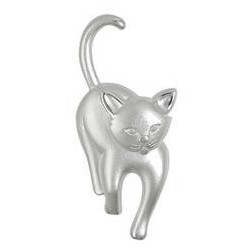 Brosche Katze in echt Sterling-Silber 925 weiß mattiert