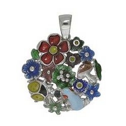 Anhänger Blumen, Frosch, Marienkäfer, Pilz in echt Sterling-Silber 925 emailliert, Ketten- oder Schlüssel-Anhänger