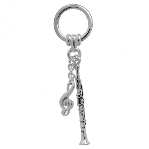 Schlüsselanhänger Klarinette und Notenschlüssel in echt Sterling-Silber 925 mit Schlüssel-, Federring