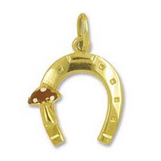 Anhänger Hufeisen mit Pilz, Charm in echt Gelbgold, Ketten- oder Bettelarmband-Anhänger