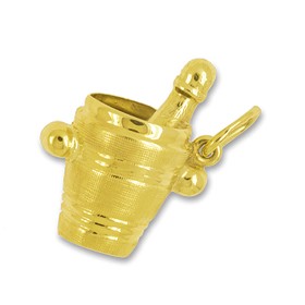 Anhänger Flaschen-, Sekt-, Champagner-, Eiskühler in echt Gelbgold 585, Charm, Ketten- oder Bettelarmband-Anhänger