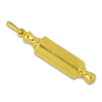 Anhänger Nudel-, Teigrolle, Rollholz in echt Gold, Charm, Ketten- oder Bettelarmband-Anhänger