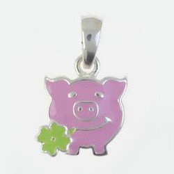 Anhänger Glückschwein in echt Sterling-Silber 925 lackiert, Charm, Ketten- oder Bettelarmband-Anhänger