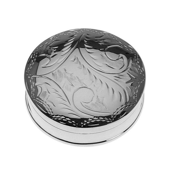 Pillendose in echt Sterling-Silber 925 rund, Paisleymuster graviert