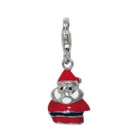 Anhänger Nikolaus in echt Sterling-Silber 925 lackiert, Charm mit Karabiner, hochwertiger Ketten- oder Bettelarmband-Ein-/Anhänger