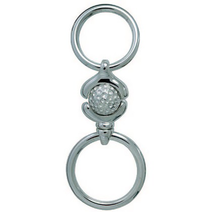 Doppelschlüsselring Golfball mit zwei Federringen (einer mit Wirbel) und Schnappverschlüssen, Schlüsselmechanik in Sterling-Silber 925/000 für Anhänger