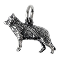 Anhänger Wolf in echt Sterling-Silber 925 und Gold, Charm, Ketten- oder Bettelarmband-Anhänger