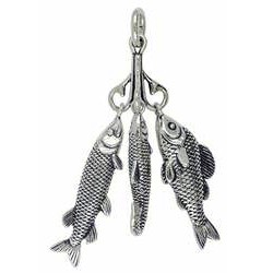 Anhänger Fische an Angelhaken in echt Sterling-Silber oder Gold, Charm, Kettenanhänger oder Schlüssel-Anhänger 