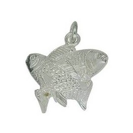 Anhänger Fische, Sternzeichen, Tierkreiszeichen in echt Sterling-Silber 925 weiß, Charm, Ketten- oder Bettelarmband-Anhänger