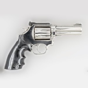 Zierfigur Revolver, Pistole in echt Sterling-Silber 925, Miniatur, Standmodell