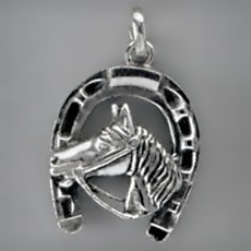 Anhänger Pferdekopf mit Hufeisen in echt Sterling-Silber 925 oder Gold, Ketten- oder Schlüssel-Anhänger