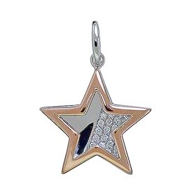 Anhänger Stern in echt Sterling-Silber 925 rosé teilvergoldet mit Zirkonia, Charm, Ketten- oder Bettelarmband-Anhänger
