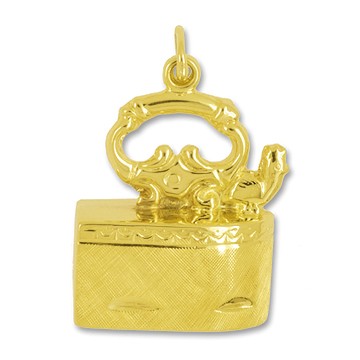 Anhänger Bügeleisen in echt Gold, Charm, Ketten- oder Bettelarmband-Anhänger