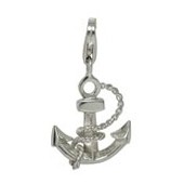 Anhänger Anker mit Seil in echt Sterling-Silber 925, Charm mit Karabiner, hochwertiger Ketten- oder Bettelarmband-Ein-/Anhänger