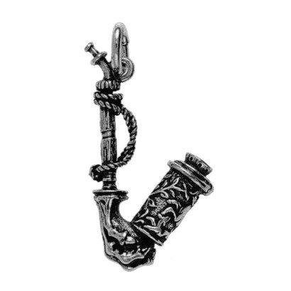 Anhänger Tabakspfeife, Gesteckpfeife mit Jagdmotiv in echt Sterling-Silber 925 oder Gold, Ketten- oder Schlüssel-Anhänger