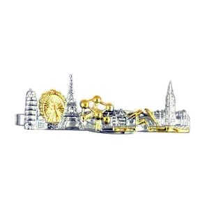 Krawattenhalter, Krawattenschieber Skyline - Pisa, Wien, Paris, Brüssel, London, Amsterdam echt Sterling-Silber 925 teilvergoldet, bicolor, zweifarbig