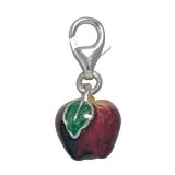 Anhänger Apfel in echt Sterling-Silber emailliert, Charm mit Karabiner, hochwertiger Ketten- oder Bettelarmband-Ein-/Anhänger