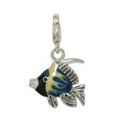 Anhänger Halfterfisch in echt Sterling-Silber 925 blau-gelb emailliert, Charm mit Karabiner, hochwertiger Ketten- oder Bettelarmband-Ein-/Anhänger