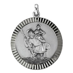 Anhänger Christophorusplakette mit Rand in echt Sterling-Silber 925 oder Gold, Ketten- oder Schlüssel-Anhänger