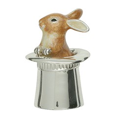 Zierfigur Hase im Zylinder in echt Sterling-Silber 925 emailliert, Standmodell