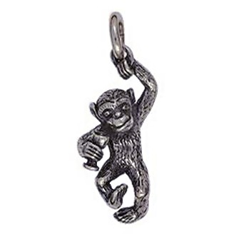 Anhänger Affe mit Weinglas in Silber oder Gold, Charm T172, Kettenanhänger oder Bettelarmband-Anhänger