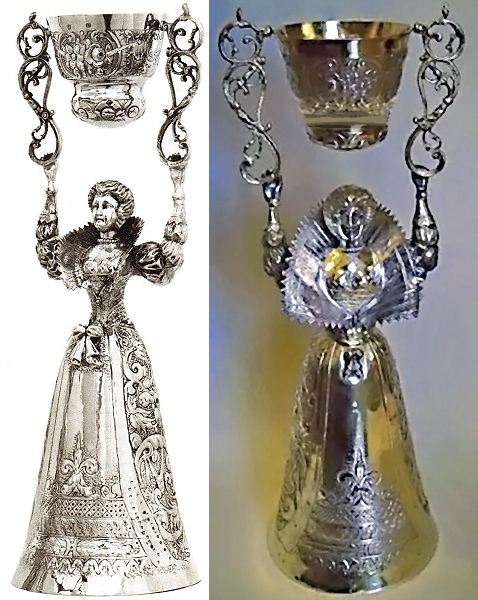 Brautpaarbecher in echt Sterling-Silber 925 teilvergoldet