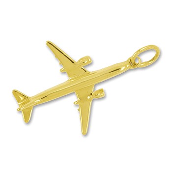 Anhänger Düsenflugzeug 737 in echt Gold, Charm, Ketten- oder Bettelarmband-Anhänger