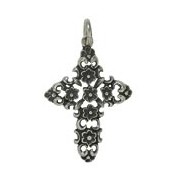 Anhänger Kreuz mit Blumen in echt Sterling-Silber 925, Ketten- oder Schlüssel-Anhänger