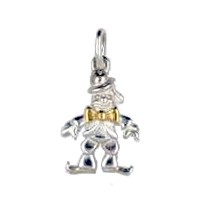 Anhänger Clown in echt Sterling-Silber 925 weiß teilvergoldet, Charm, Ketten- oder Bettelarmband-Anhänger