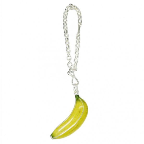 Anhänger Banane emailliert mit Durchziehkette in echt Sterling-Silber 925, hochwertiger Ketten- oder Schlüssel-Anhänger