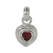 Anhänger Herz in echt Sterling-Silber 925 mit rotem Stein, Charm, Ketten- oder Bettelarmband-Anhänger