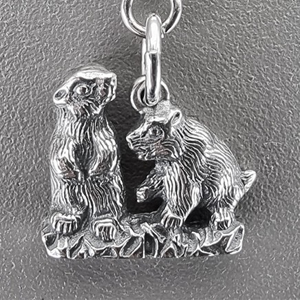 Anhänger Murmeltierpärchen in echt Sterling-Silber 925 teilgeschwärzt, Charm, Ketten- oder Bettelarmband-Anhänger