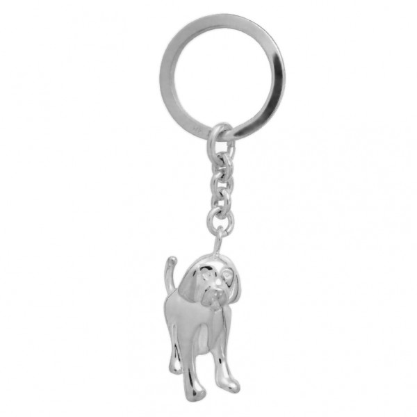 Schlüsselanhänger Hund in echt Sterling-Silber 925 weiß inklusive Schlüsselring und Kette