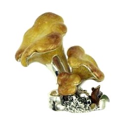 Zierfigur Pfifferlinge, Pilze in echt Sterling-Silber 925 emailliert, Miniatur, Standmodell
