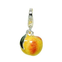 Anhänger Pfirsich in echt Sterling-Silber emailliert, Charm mit Karabiner, hochwertiger Ketten- oder Bettelarmband-Ein-/Anhänger